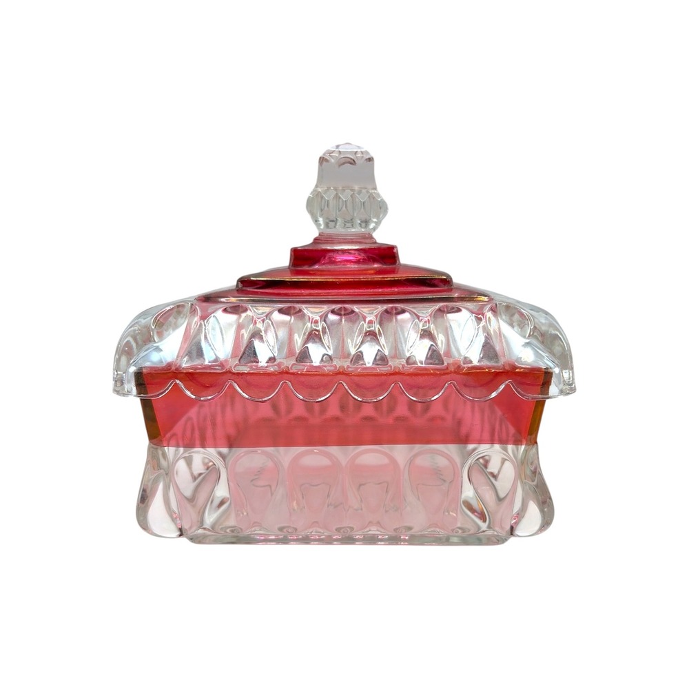 Vintage Westmoreland Wedding Ruby Flash Glass 6" Covered Candy Box Dish & Lid